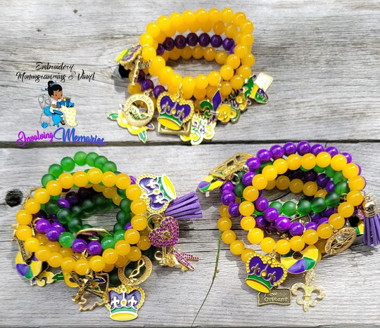 Mardi Gras Charm Bracelet, New Orleans Charms
