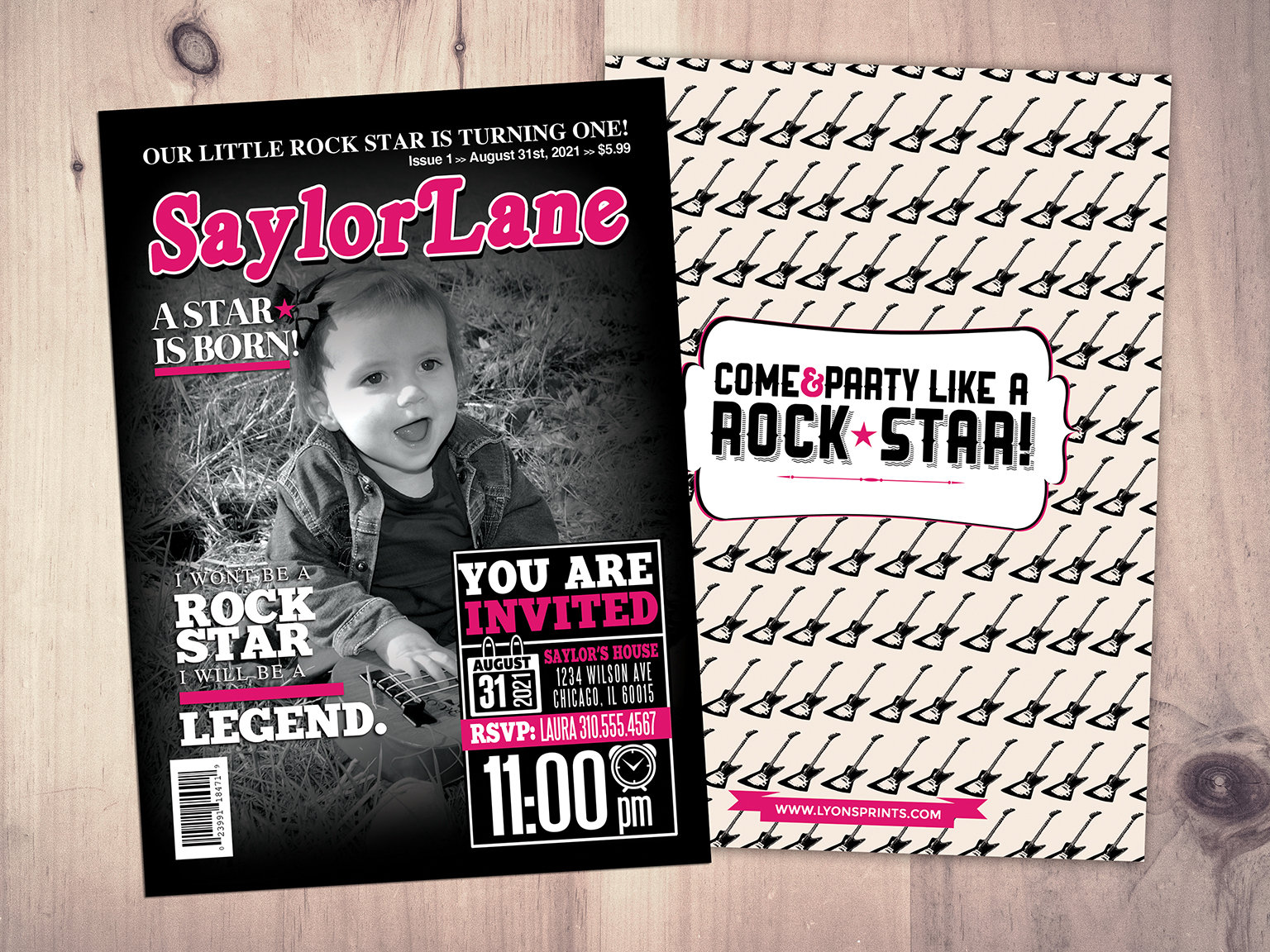Rock Star Magazine Theme Birthday Invitation, Rockstar, Baby Shower, Rock Star Party, N Roll, Pop Star, Hip Hop, Guitar