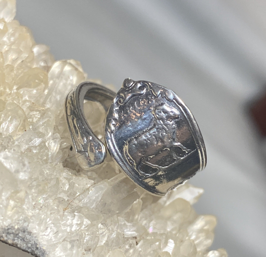 Aries Spoon Ring March Ram Birthday Band Zodiac Sterling Silver Women Size 7.50