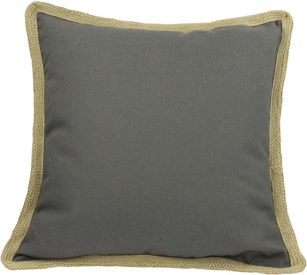 MANOR LUXE Classic Jute Trim20-in x 20-in Charcoal Cotton Blend Indoor Decorative Pillow in Gray | ML1113082020CHARCOAL