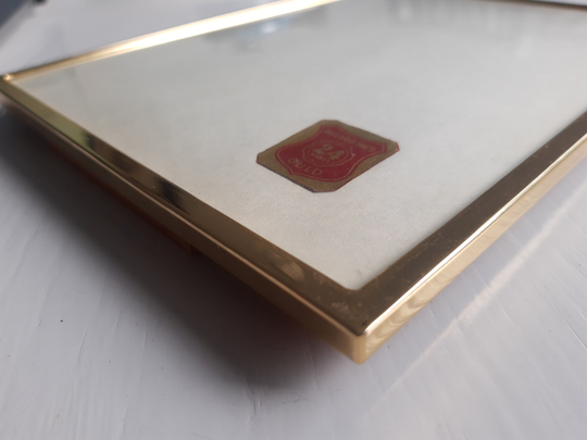 Gold Covered Photo Frame With Convex Glass. Scandinavian Vintage 1970S