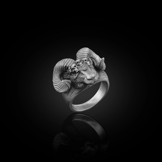Silver Ram Ring, Unique Rings For Men Ring Oxidized Aries Zodiac Head Jewelry 925K Gift Him Sterling