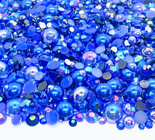 Sapphire September Birthstone Blend Rhinestone Mix 2mm-10mm Flatback Jelly Resin | Faux Pearls Rhinestones Mixed Sizes Blue