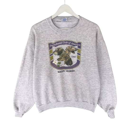 Vintage 90S Dachshund Club Of America Biglogo Print Sweatshirt Crewneck Pullover Jumper Streerwear Grey Baggy Size Large