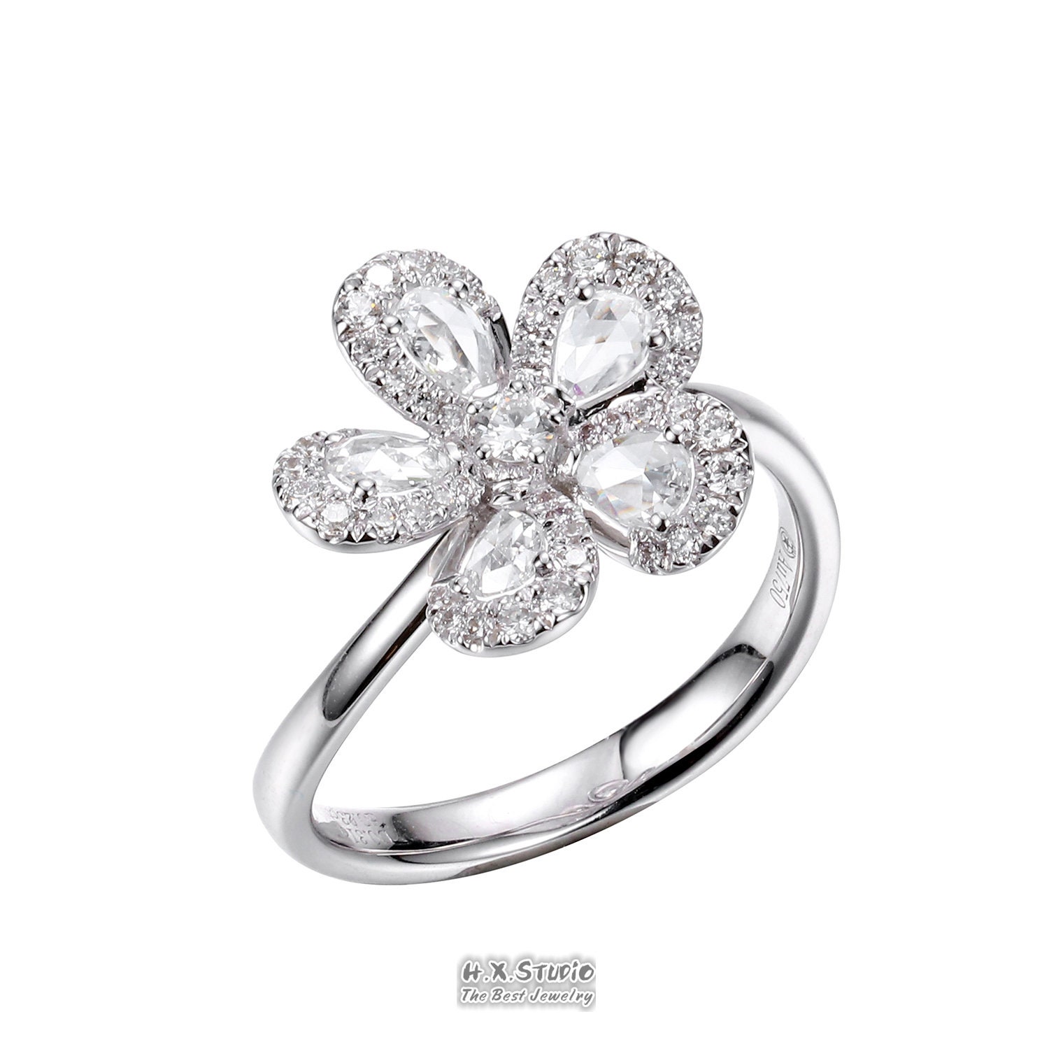 Diamond Sakura Flower Ring in Solid 18K Gold/Cherry Blossom Statement Ring/Custom Jewelry/Personalization Design/Gift For Women & Girls