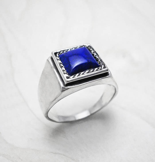 Lapis Lazuli Ring, Sterling Silver Ring Men, Signet Men Jewelry, Vintage Chevallier Gift, Gift For Him