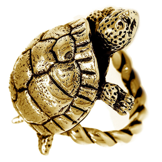 42mm Turtle Rope Ring With Black in 18K Yellow Gold