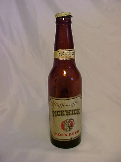 C1950 Haffenreffer Pickwick Bock Beer & Co. Boston, Mass., 12 Ounce Bottle With Original Paper Labels, Man Cave Decor