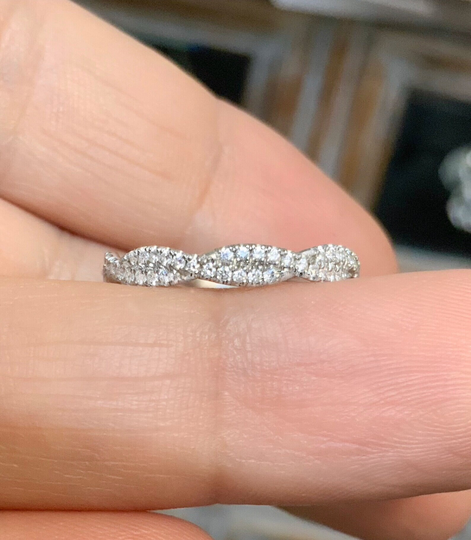 Lab Grown Diamond Women's Half Eternity Twist Ring/ 2.8mm Twistband Pave Infinity/ Twisted Wedding Band Stacking/ 14K 18K Platinum
