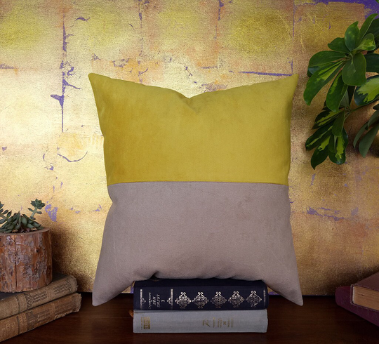 Modern Yellow-Beige Color Faux Suede/Leather Fabric Pillow Cover-Two Colors Design/Modern Scandinavian Home Decor/Housewarming Gift -1Pcs