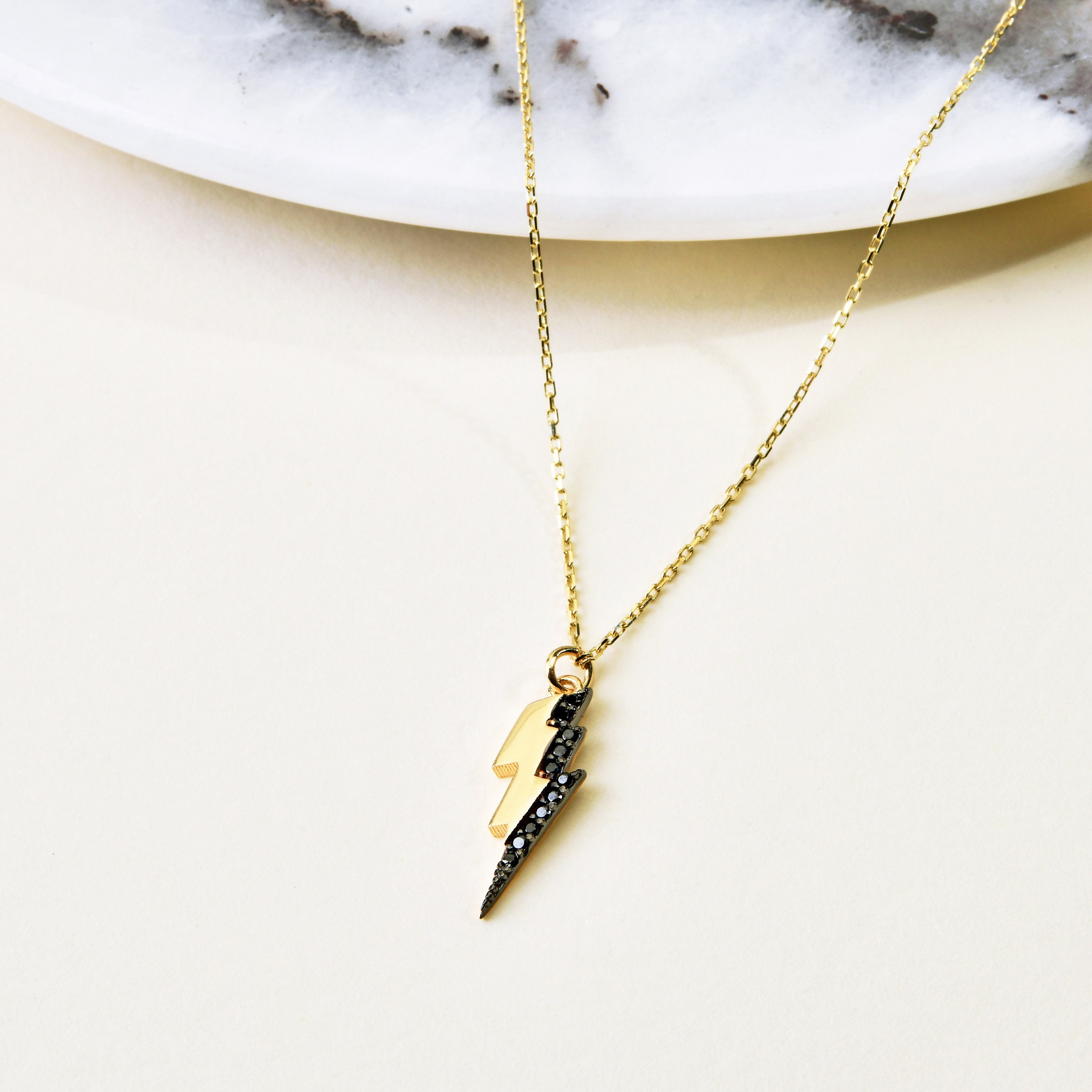 Gold Lightning Bolt Necklace, 14K Solid Thunder Birthday Gift, Valentine's Day Gift