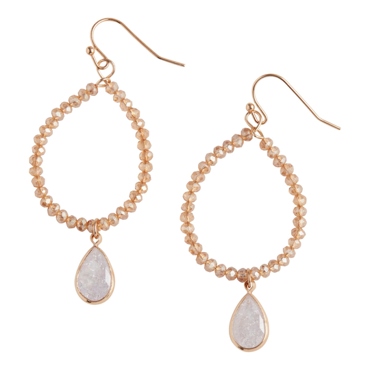 Gold, Peach And Crackle Glass Beaded Drop Earrings: Pink/Gold by World Market