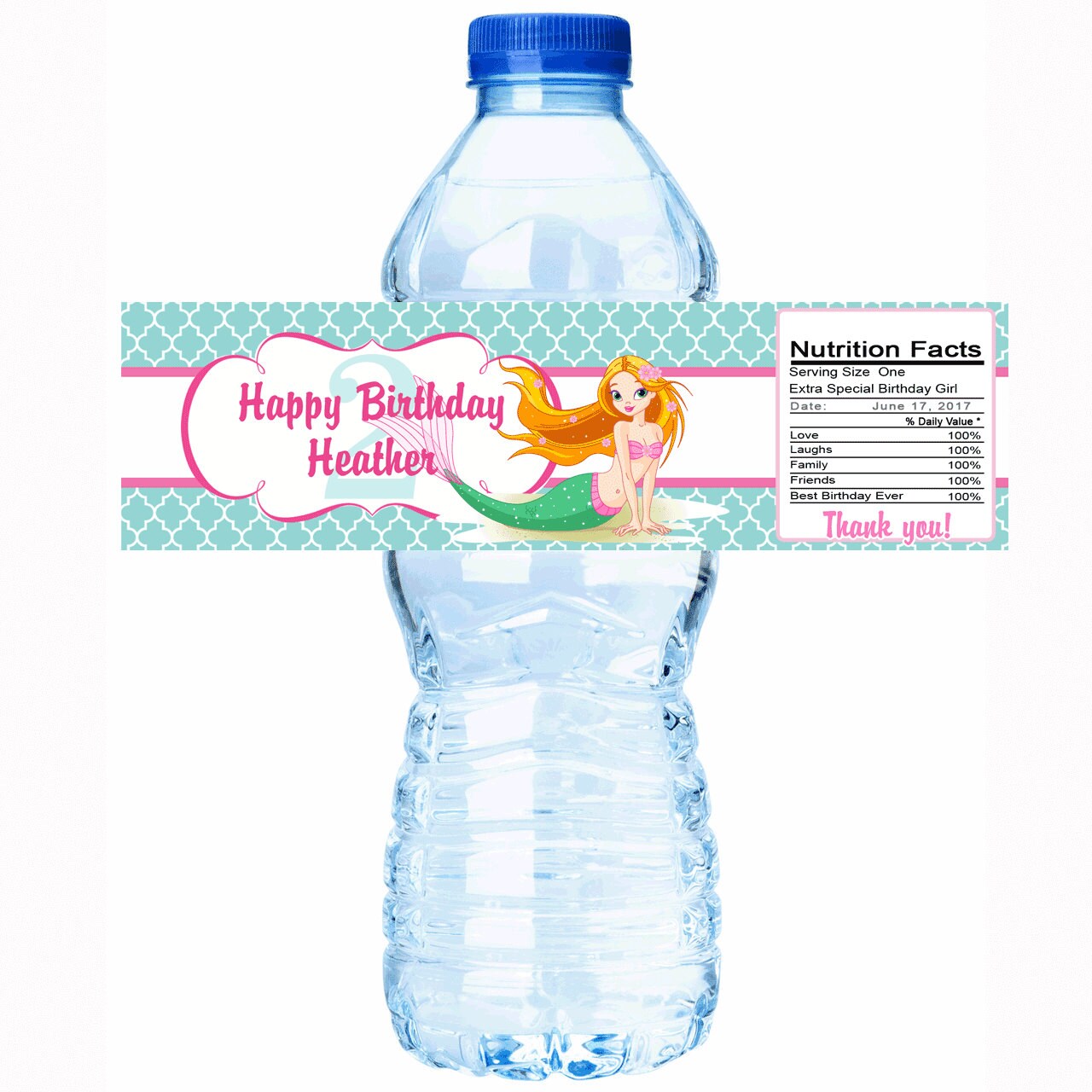 30 Cute Mermaid Kids Birthday Water Bottle Labels - Decor