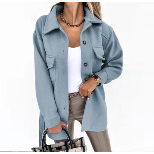 Turn Down Shawl Collar Wool Blend Coat - Blue, XL