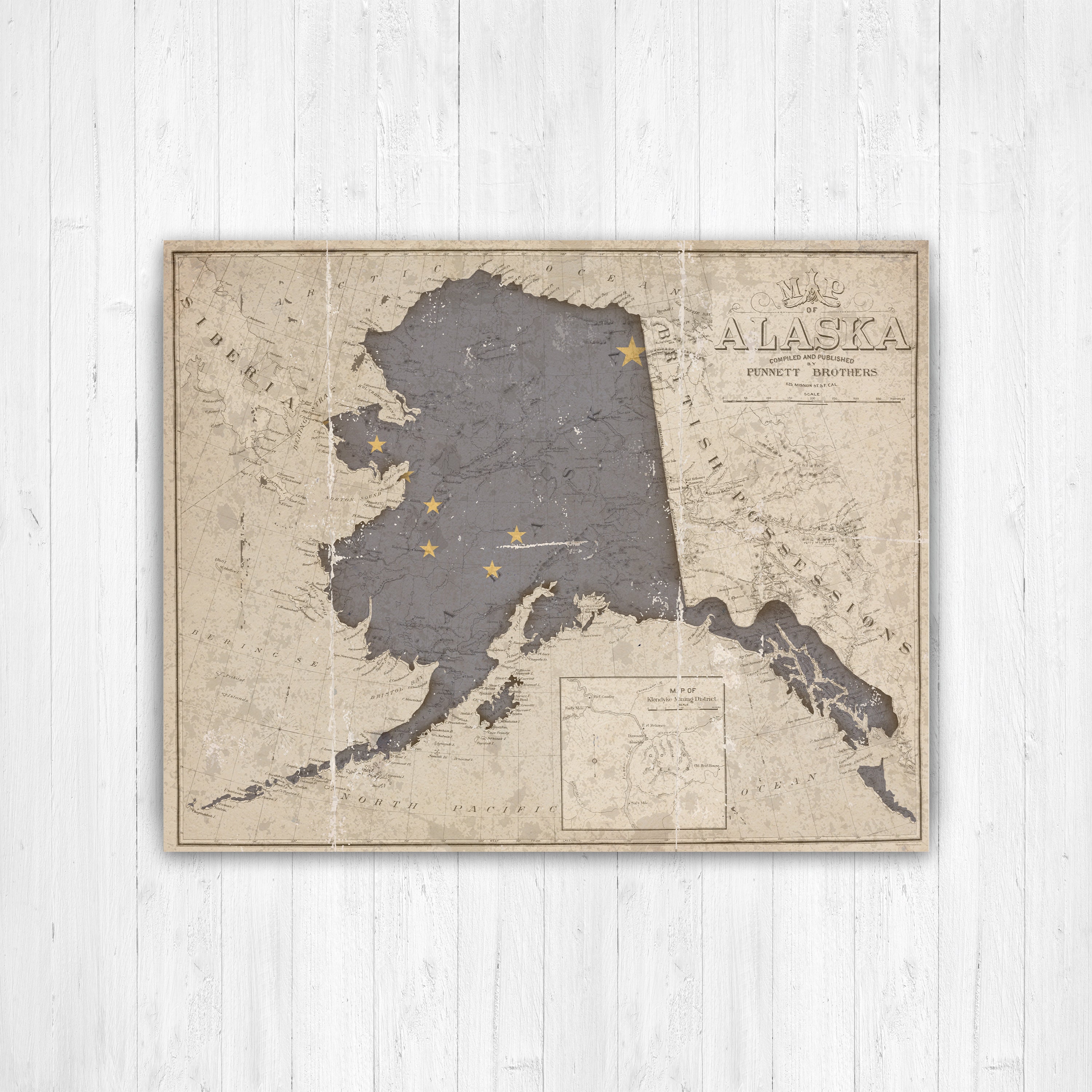 Alaska Vintage State Flag Map Print | Hanging Canvas Art Printed Marketplace