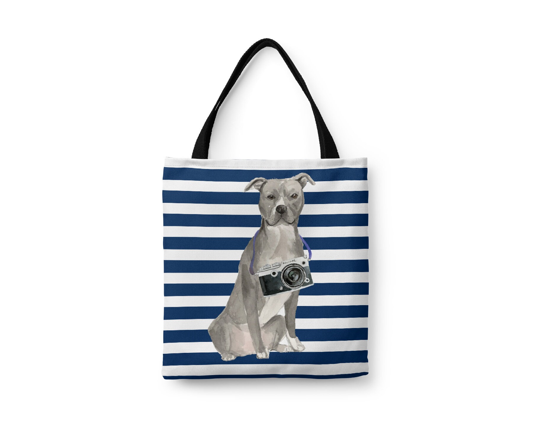 American Staffordshire Terrier Large Tote Bag - Illustrated Dogs & 6 Travel Inspired Styles. All Purpose For Books, Work, Shopping. Amstaff