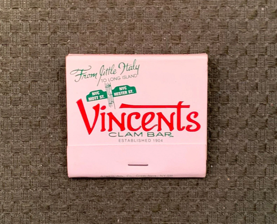 Vintage Matchbook, Vincents Clam Bar, Restaurant, Carle Place, Long Island, Ny, with 30 Match Sticks, Free Ship in Usa