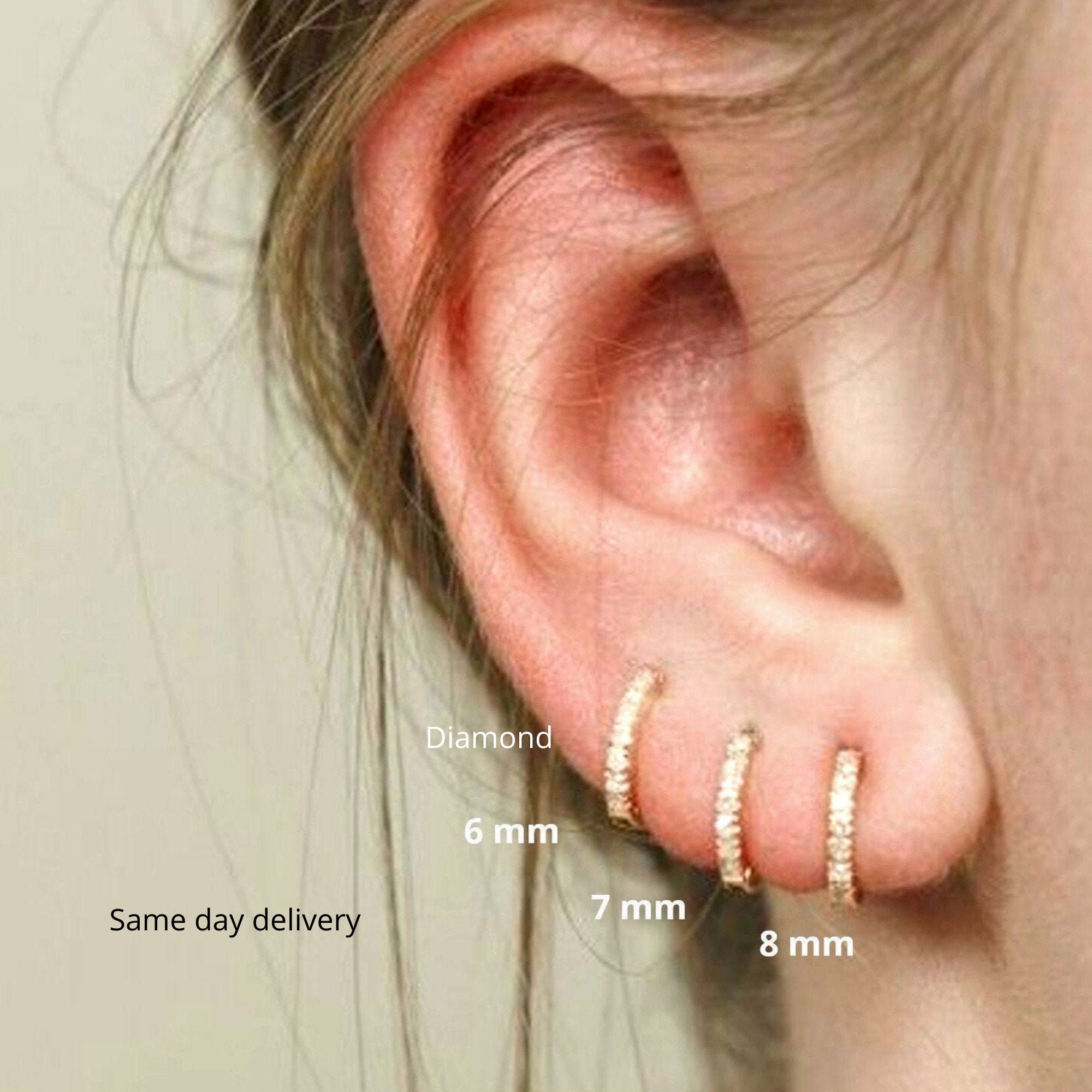 Diamond Huggie Earringslab Hoop Earringshuggie Earring10K/14K Solid Goldcvd Earringshoop Earrings