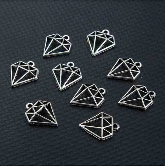 15mmx19mm Antique Silver Tone Lovely Hollow Rhombus Diamond Pendant Charm/Finding, Necklace Bracelet Charm, Diy Accessory Jewellery Making
