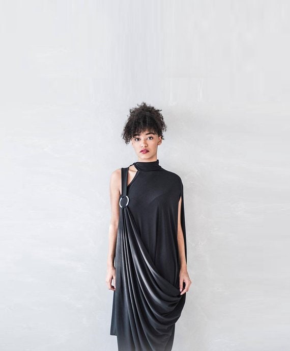 One Shoulder Maxi Dress, Jersey Off Oversized Grecian Asymmetric Knee Length Dress