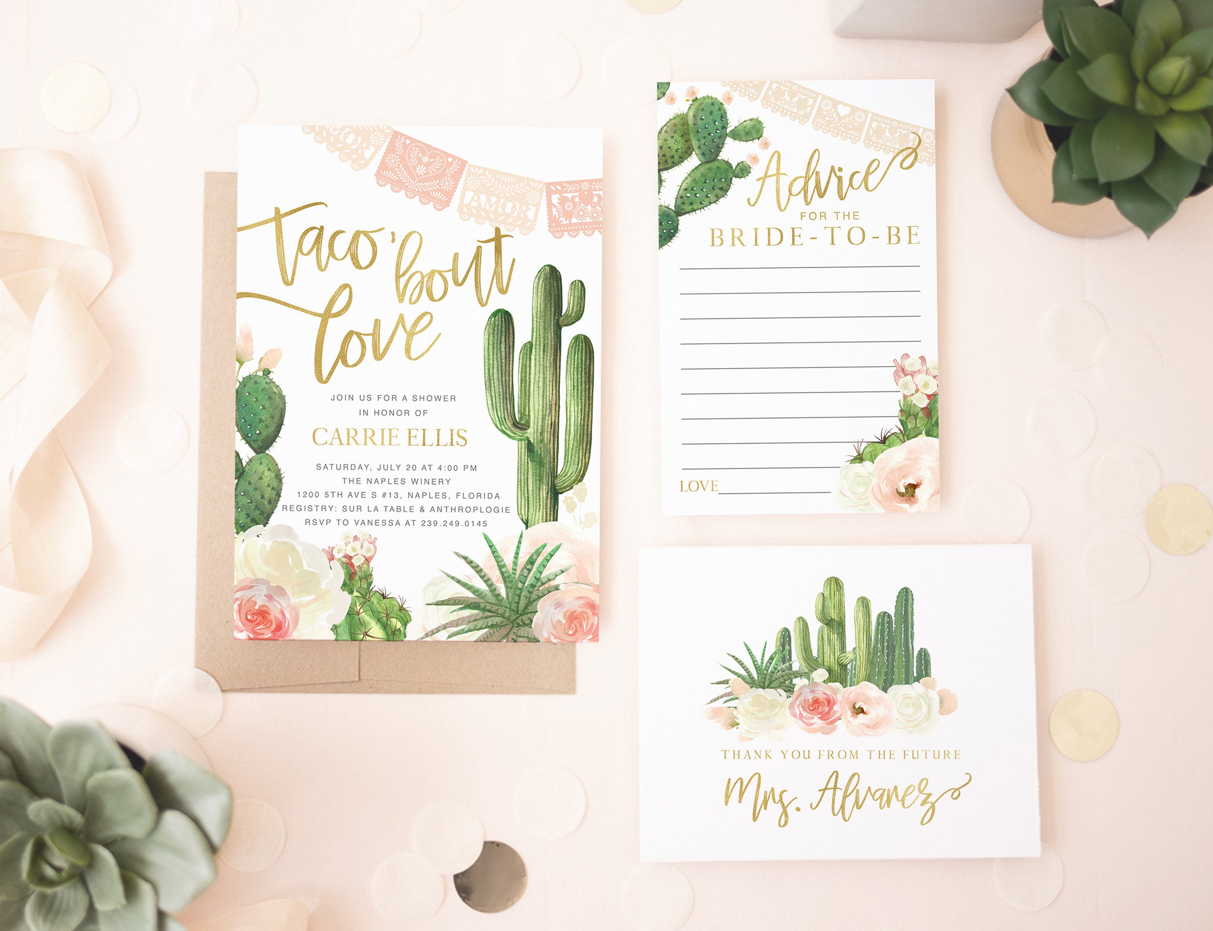 Taco "Bout Love, Fiesta Bridal Shower Invitation, Cactus Boho Shower, Carrie