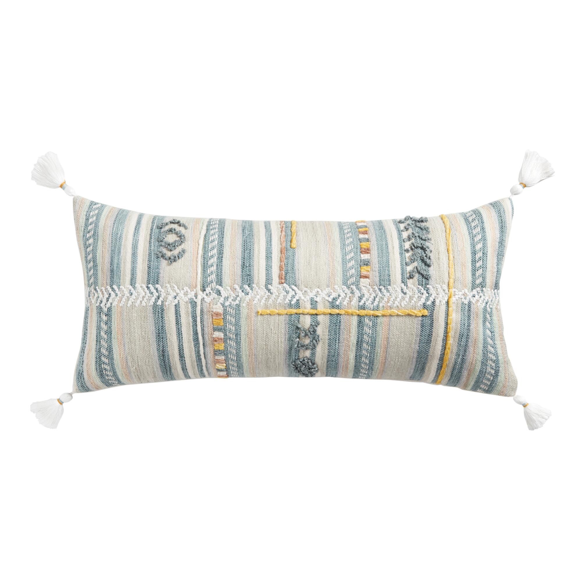 Oversized Blue and Ivory Bryce Indoor Outdoor Patio Lumbar Pillow by World Market