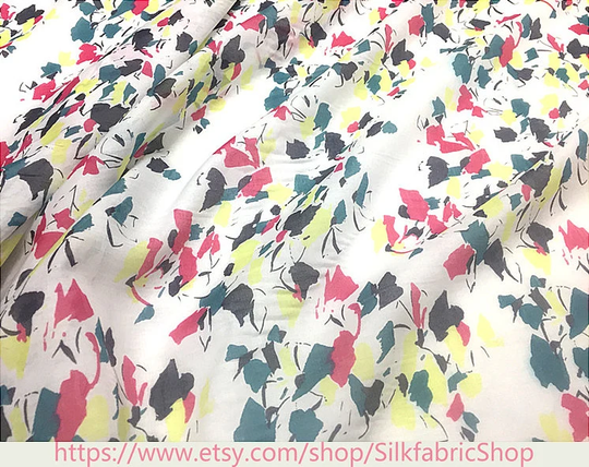 Gorgeous Color Silk Cotton Fabric Mulberry, Blended Fabric, Floral Print White Blend Fabric, Width 43 Inch