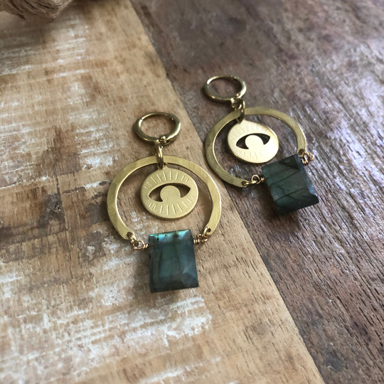 Hammered Brass & Labradorite Dangle Earrings