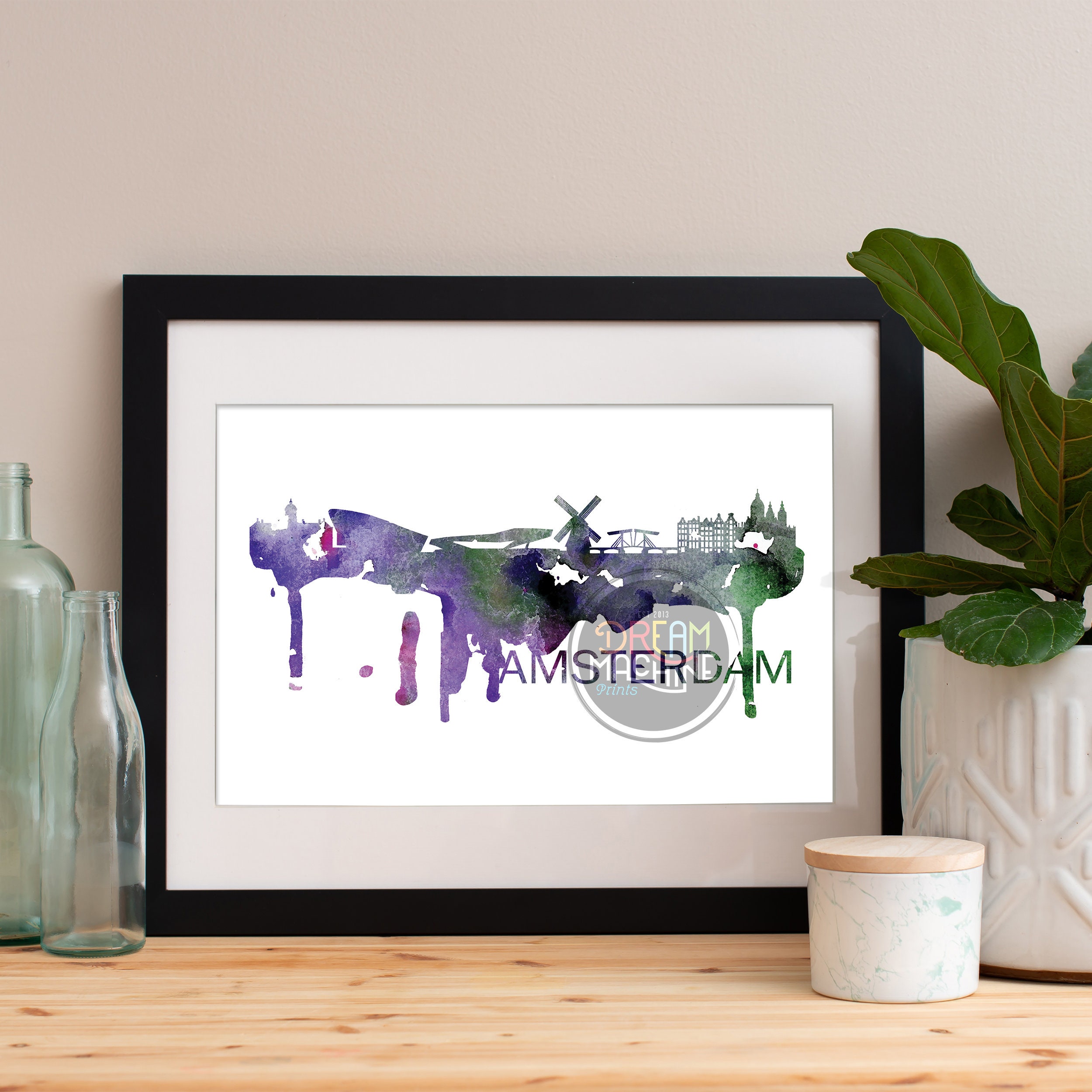 Amsterdam Watercolor Skyline, Art, Poster, Print, Map