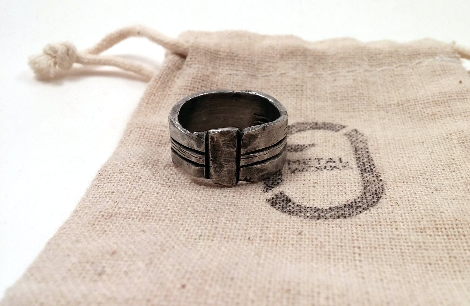 Men's Pewter One Of A Kind Statement Ring/Racing Striped Rugged Band Guy's Accessories Modern Jewelry Gift For Him Ideas