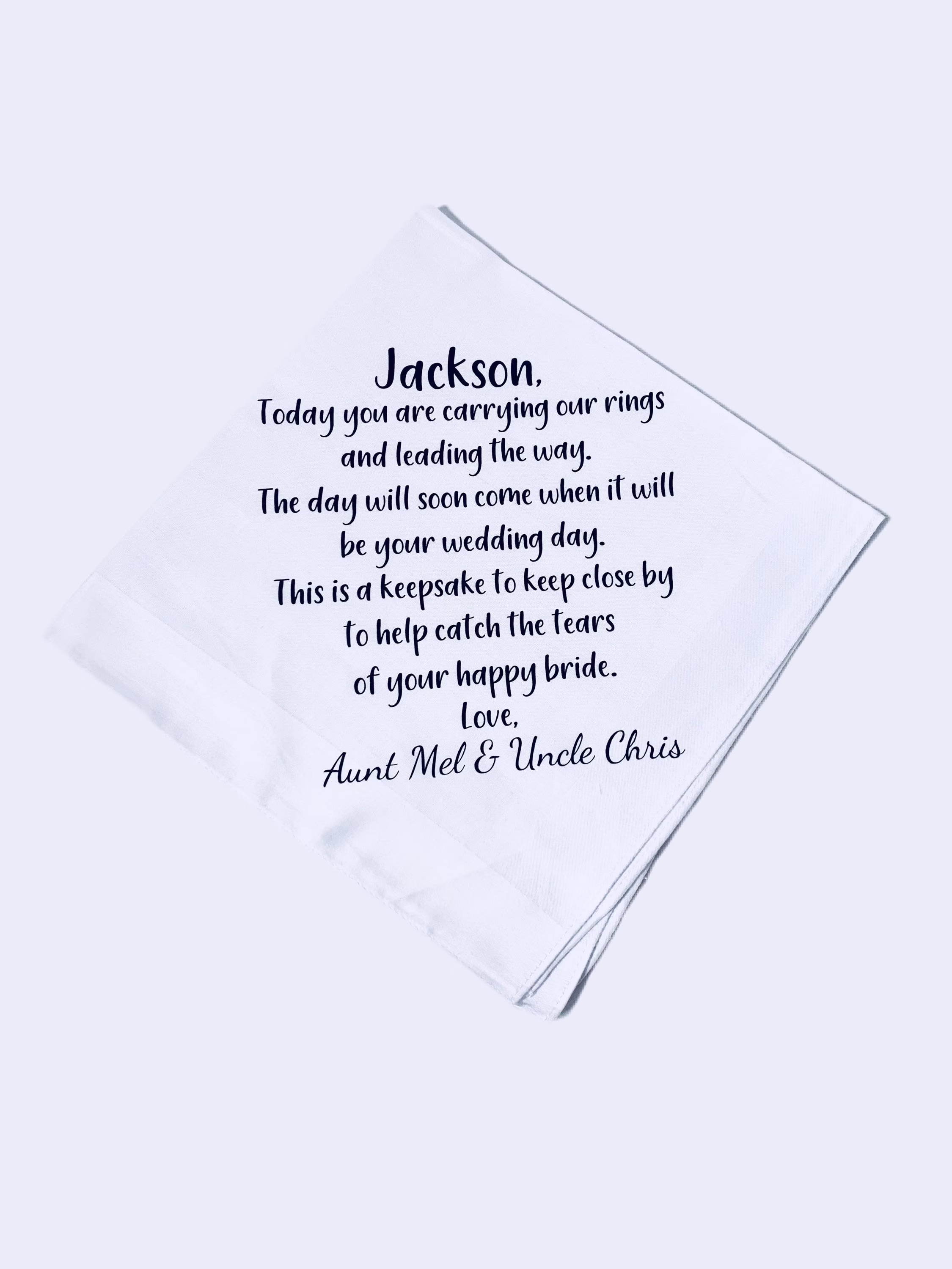 Ring Bearer Handkerchief, Gift, Keepsake, Wedding Hankie, Personalized Hankie