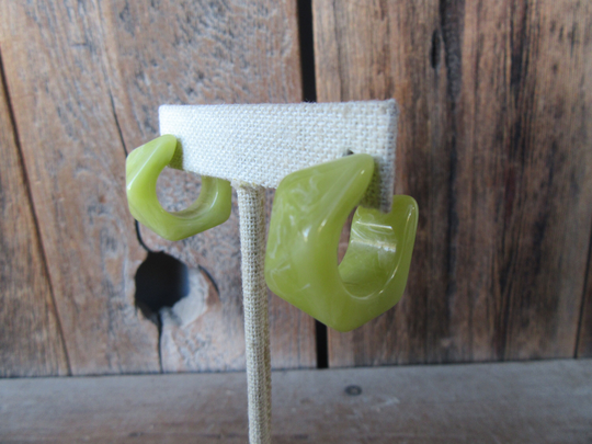 90S Earrings | Chunky Faceted Acrylic Marble Look Celery Green Square Hoops Business Casual Minimal Minimalist