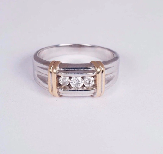 14K White & Yellow Gold Mens .50 Ct. Tw. Diamond Ring, Size 8.75