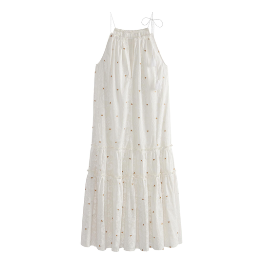 White Floral Diamond Estrella Halter Dress - Small by World Market