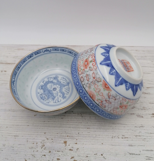 Porcelain Bowl, Rice Noodle Soup Chinese Blue White Red Golden Oriental Porcelain, Asian Kitchenware
