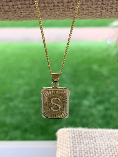 Initial Necklace, Gold Fill Pendant, Sterling Silver Plated Square Pendant Trendy Jewelry, Layering