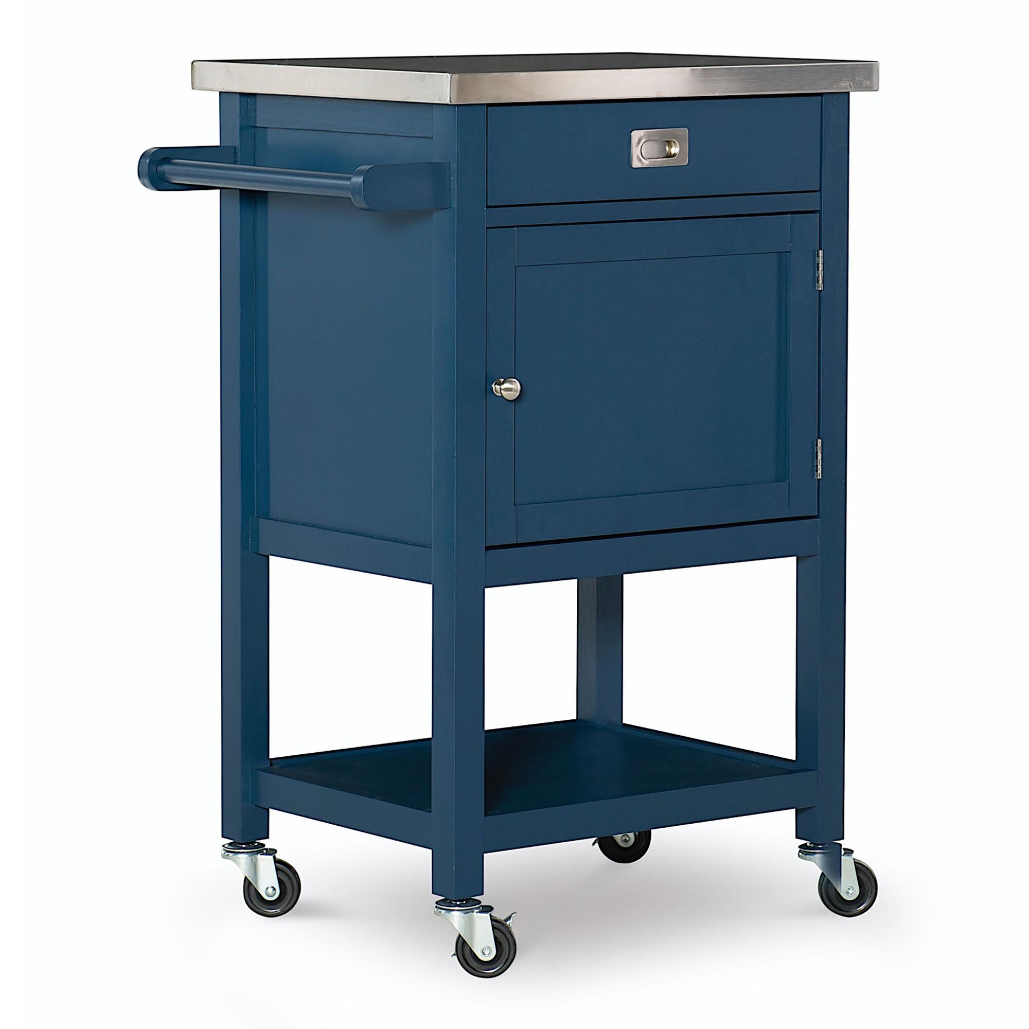 Navy Wood and Stainless Steel Perth Kitchen Cart by World Market