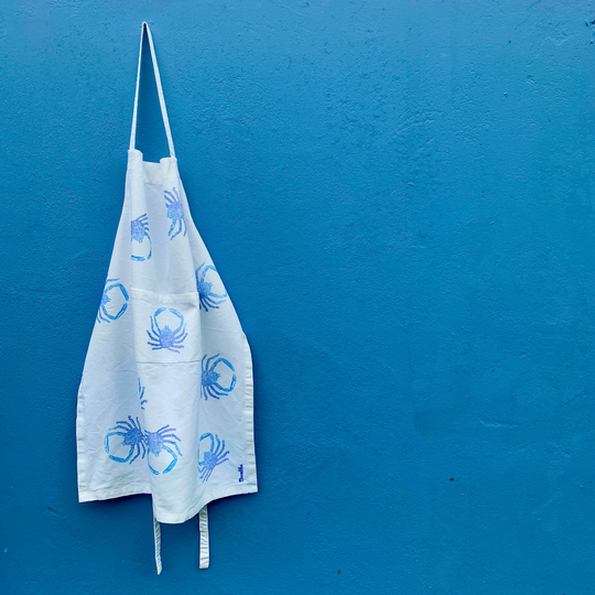 Blue Crab Organic Apron - Coastal Inspired, Decor, Kitchen, Seafood Lover Gift Idea