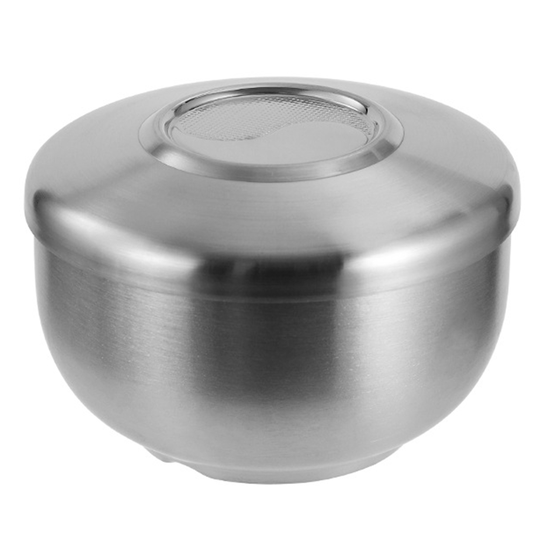 Soup Bowls Anti-slip Bottom Practical Stainless Steel Double-wall Heat Insulated Rice Bowl for Kitchen - silver