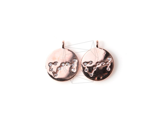 Pdt-1012-P/2Pcs - Zodiac Sign Charm(Scorpio/Constellation Disc Pendant/10mm/Rose Gold Plated Brass/Jewelry Making