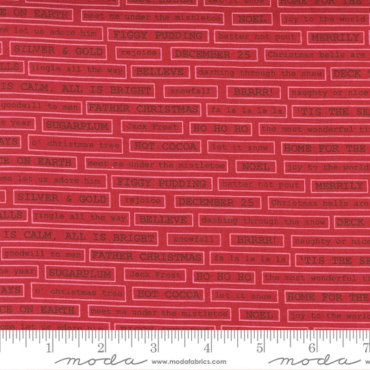 Christmas Morning Collection - Fa La Blender Text Tonal On Cranberry By Lella Boutique For Moda 100% Cotton 5145-16 Cranberry