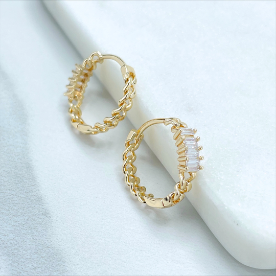 18K Gold Filled 4mm Thickness, With Cubic Zirconia 3mm Curb Link, 20mm, Hoop Earrings Wholesale Jewelry Making Supplies