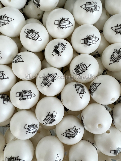 20mm Teacher Print Beads, Chucky Bubblegum Acrylic Matte Gumball Necklace Supplies, Beading Teaching Arts