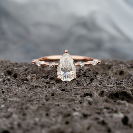 Vintage 2 Carat Pear Shaped Moissanite Engagement Ring Unique Silver Rose White Gold Custom Stunning Handmade Wedding Promise Teardrop