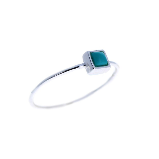 Square Stacking Ring, Turquoise Stacker, 4mm Bezel Set, 1mm Band, Sterling Silver Dainty Jewelry, R030569T
