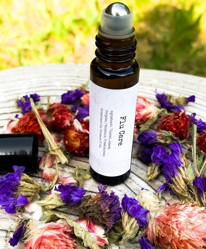 Flu Care Essential Oil Rollerball Blend 10Ml, Fever & Cold, Organic, Therapeutic, Oils, Self Care, Body Personal Gifts