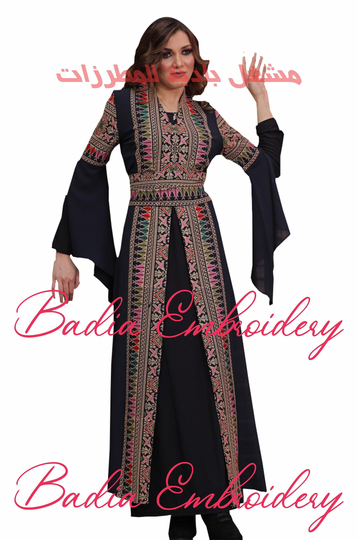 Dark Blue Embroidered Palestinian Jordanian Abaya Thobe Cape Bisht Dress Kaftan /Embroidery /Palestine Kaftan ثوب فلسطيني/مطرزات فلسطينية