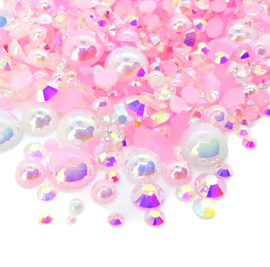 Pink Marshmallow Blend Rhinestone Mix 2mm-10mm Flatback Jelly Resin | Faux Pearls Rhinestones Mixed Sizes White Pinks