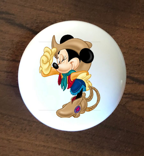 Cowboy Minnie Mouse Home Decor Ceramic Knob Kitchen Cabinet Door Or Drawer Pull White