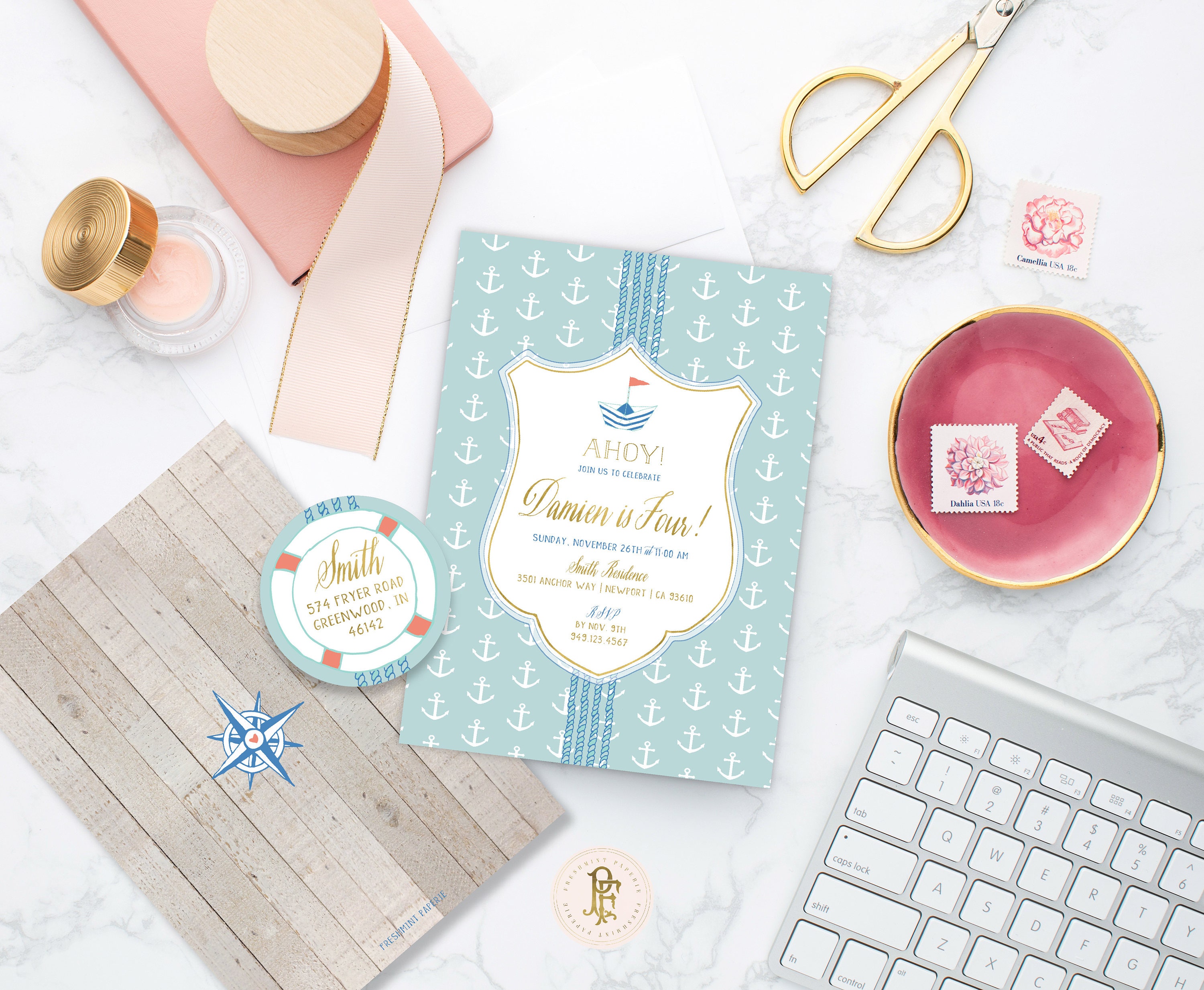 Nautical Birthday Invitations, Baby Shower Invitation, Ahoy Party Anchor Boy